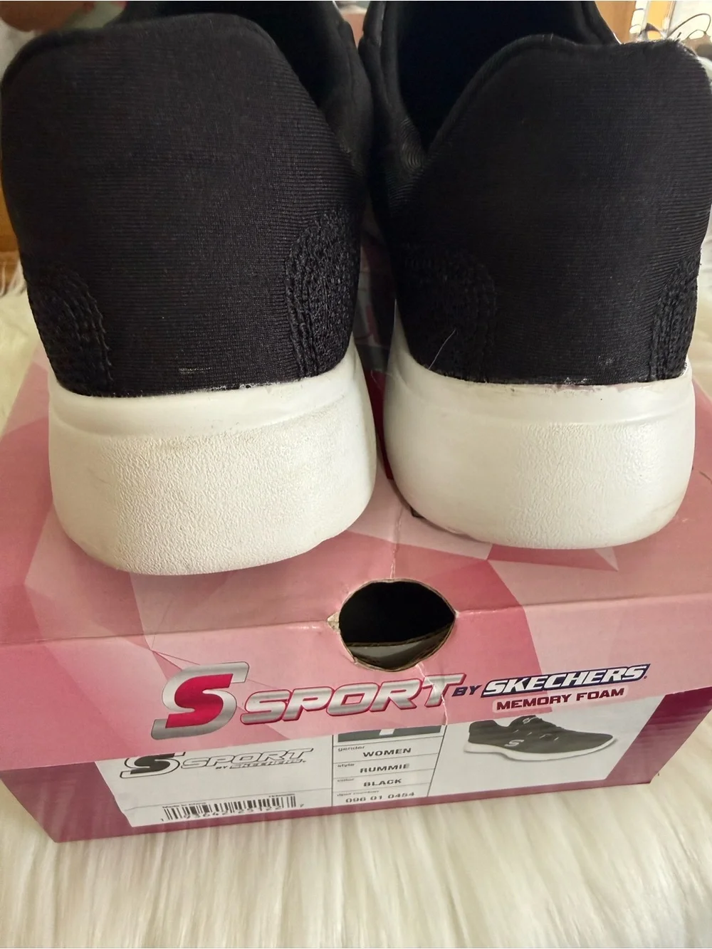 Skechers Women's Black Knit Slip-On Athletic Sneakers with White Sole